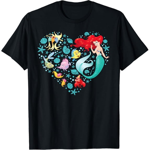 Disney Princess Ariel Flounder And Sebastian Collage Heart T-Shirt