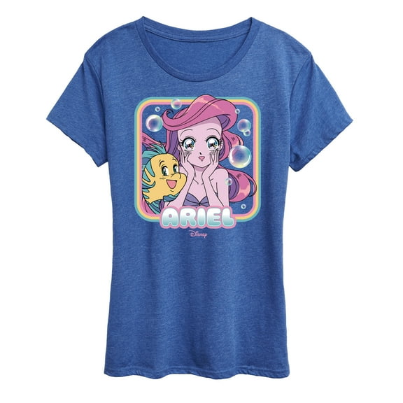 Disney Princess - Ariel & Flounder Anime - Women's Short Sleeve Graphic T-Shirt