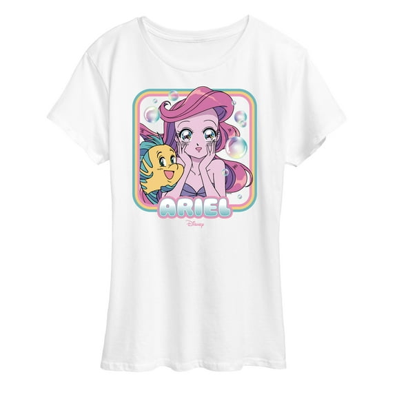 Disney Princess - Ariel & Flounder Anime - Women's Short Sleeve Graphic T-Shirt