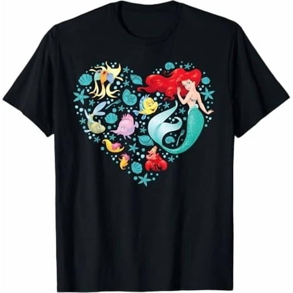 Disney Princess Ariel Flounder Sebastian Under Sea Heart Collage T-shirt