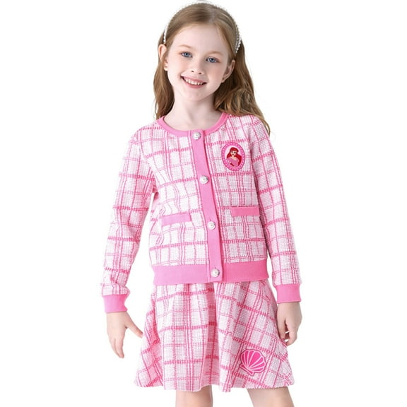 Disney Princess Ariel Girls Dresses Sets Preppy Plaid Tweed Jackets and Skirts 2 Pieces Sizes 2-6
