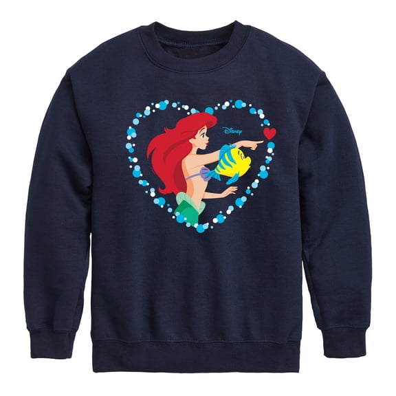 Disney Princess - Ariel Heart - Valentine's Day - Boys and Girls Youth Crewneck Fleece Sweatshirt