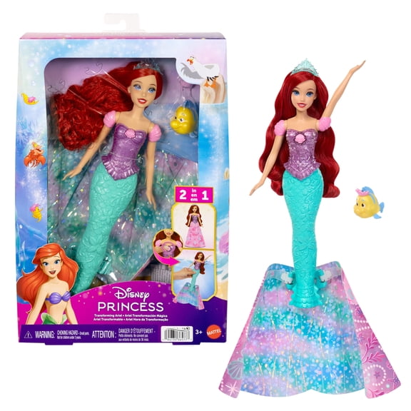 Disney Princess Ariel Human to Mermaid Transforming Fashion Doll with Flounder & 2 Accessories