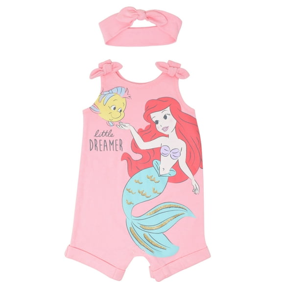 Disney Princess Ariel Infant Baby Girls Romper and Headband Newborn to Toddler
