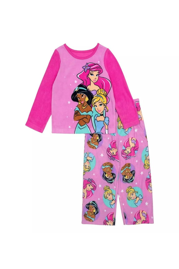 Princess Ariel, Jasmine and Cinderella Toddler Girl's Fleece Pajama Set, Size 4T