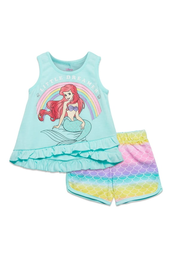 Princess Ariel Little Girls Crossover Tank Top and Active Retro Dolphin French Terry Shorts Toddler to Big Kid