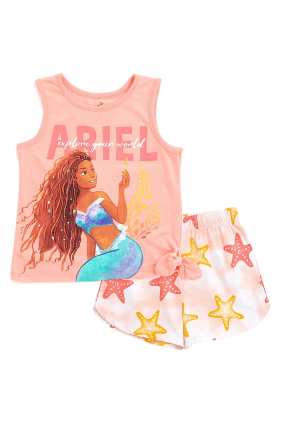 Princess Ariel Little Mermaid Live Action Movie Tank Top and Twill Shorts Outfit Set Tie Dye Toddler to Big Kid