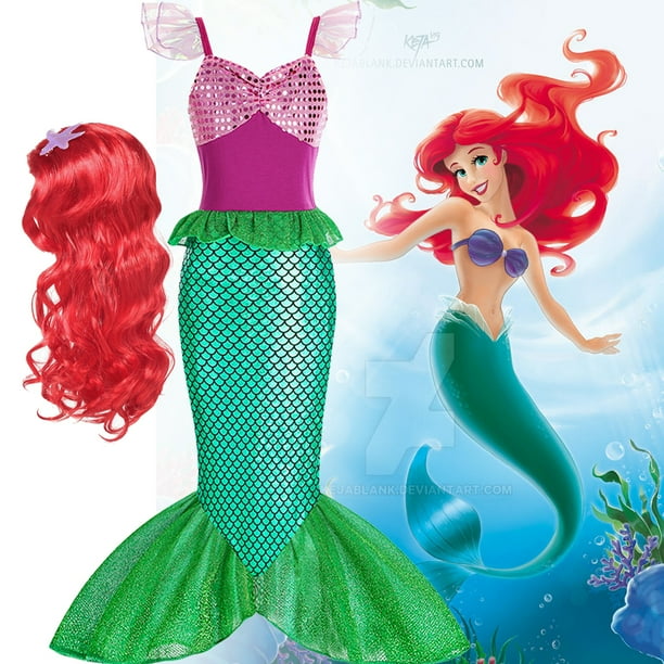 Disney Princess Ariel Little Mermaid Costume Dress Up with Wig