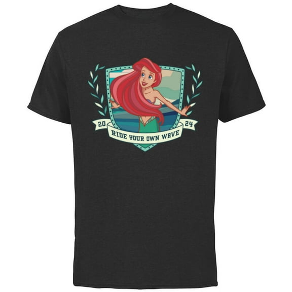 Disney Princess Ariel Little Mermaid Ride Your Own Wave 2024 - Short Sleeve Cotton T-Shirt for Adults - Customized-Black