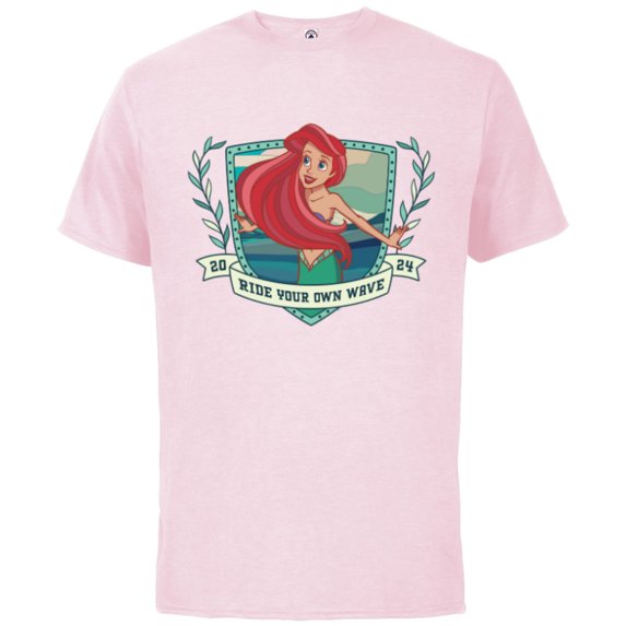 Disney Princess Ariel Little Mermaid Ride Your Own Wave 2024 - Short Sleeve Cotton T-Shirt for Adults - Customized-Soft Pink