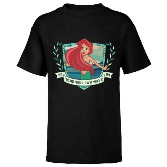 Disney Princess Ariel Little Mermaid Ride Your Own Wave 2024 - Short Sleeve T-Shirt for Kids - Customized-Black