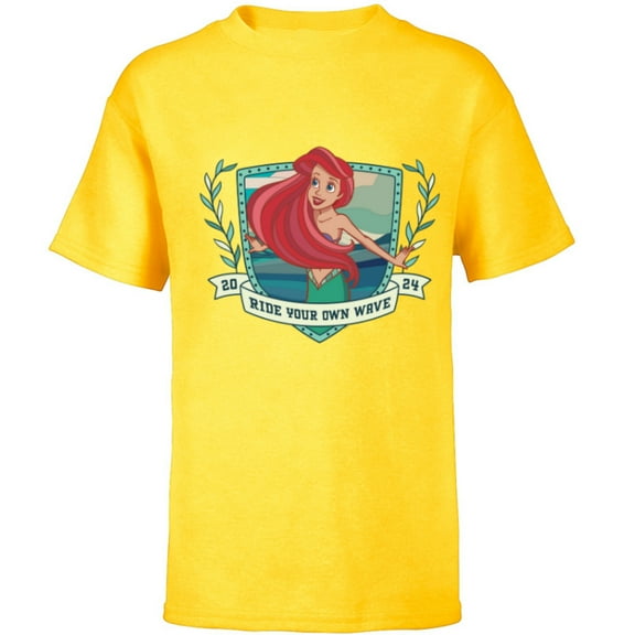 Disney Princess Ariel Little Mermaid Ride Your Own Wave 2024 - Short Sleeve T-Shirt for Kids - Customized-Yellow