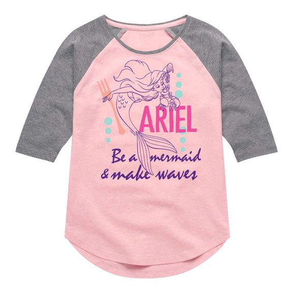 Disney Princess - Ariel Make Waves - Toddler And Youth Girls Raglan Graphic T-Shirt