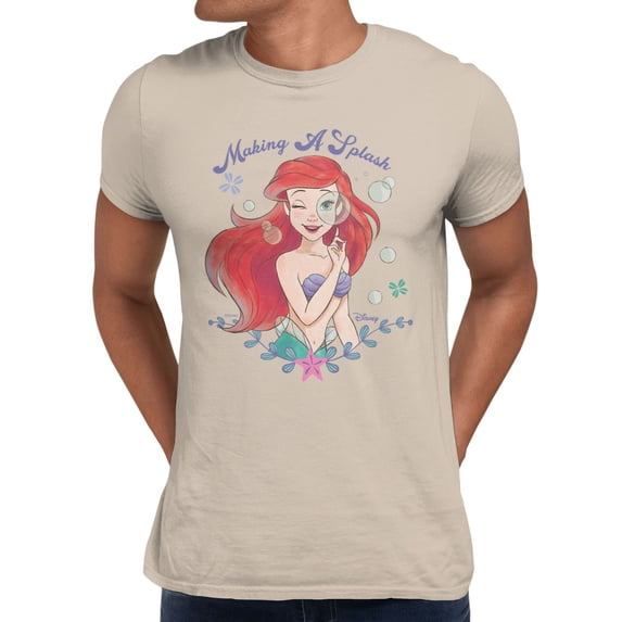 Disney Princess Ariel Making A Splash Retro Mens T-Shirt (Sand, S-XXXL)