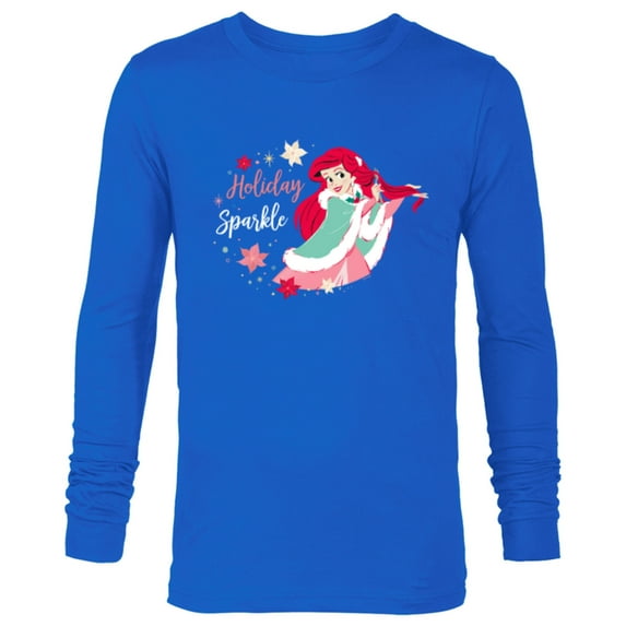 Disney Princess Ariel Mermaid Christmas Holiday Sparkle - Long Sleeve T-Shirt for Men - Customized-Navy