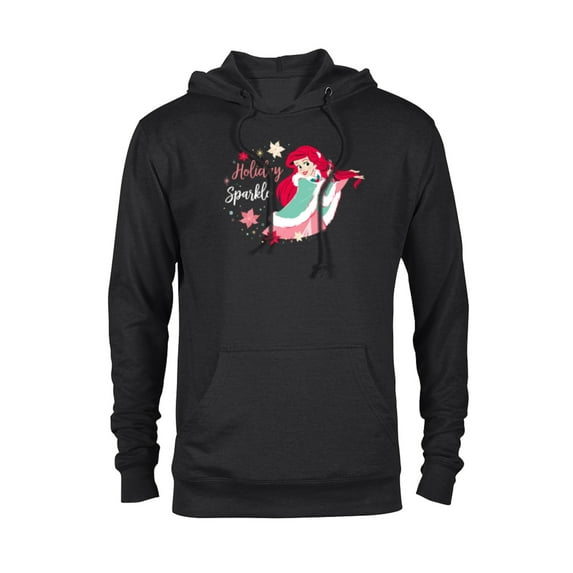 Disney Princess Ariel Mermaid Christmas Holiday Sparkle - Pullover Hoodie for Adults - Customized-Black