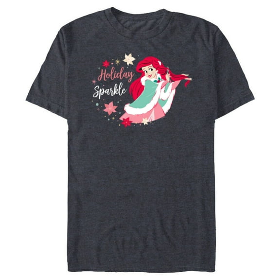 Disney Princess Ariel Mermaid Christmas Holiday Sparkle - Short Sleeve Blended T-Shirt for Adults - Customized-Navy Heather