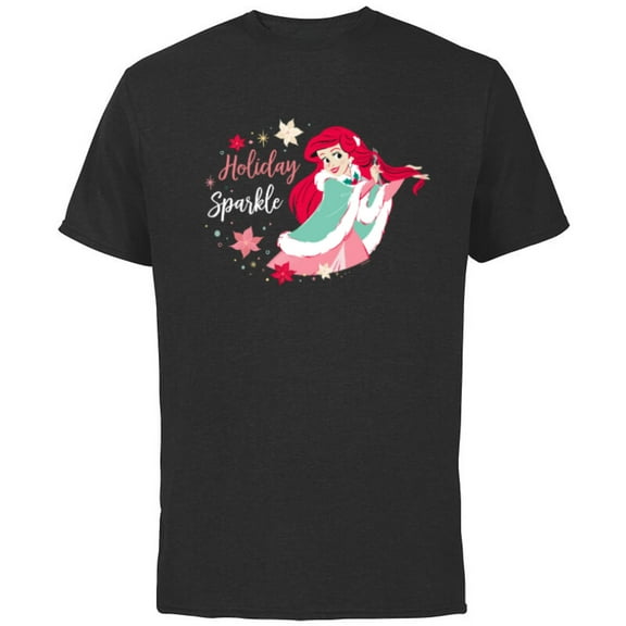 Disney Princess Ariel Mermaid Christmas Holiday Sparkle - Short Sleeve Cotton T-Shirt for Adults - Customized-Black
