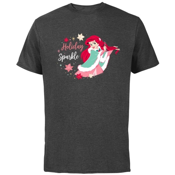 Disney Princess Ariel Mermaid Christmas Holiday Sparkle - Short Sleeve Cotton T-Shirt for Adults - Customized-Charcoal