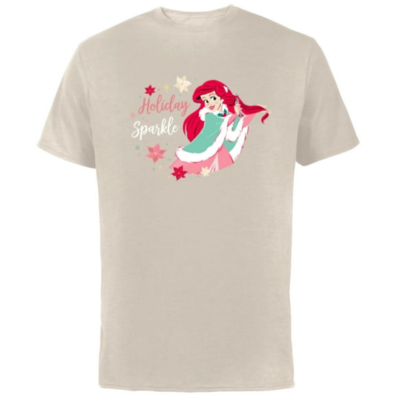 Disney Princess Ariel Mermaid Christmas Holiday Sparkle - Short Sleeve Cotton T-Shirt for Adults - Customized-Natural