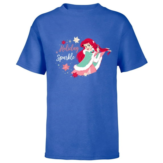 Disney Princess Ariel Mermaid Christmas Holiday Sparkle - Short Sleeve T-Shirt for Kids - Customized-Royal