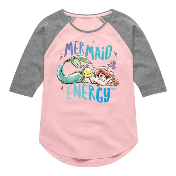 Princess - Ariel Mermaid Energy - Toddler & Youth Girls Raglan Graphic T-Shirt