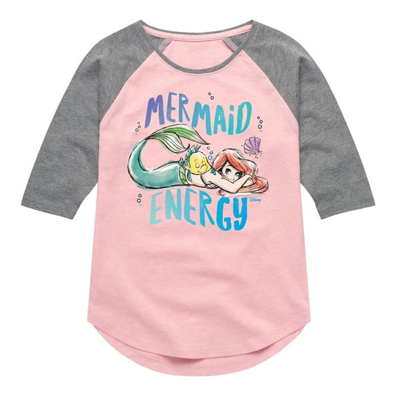 Disney Princess - Ariel Mermaid Energy - Toddler & Youth Girls Raglan Graphic T-Shirt