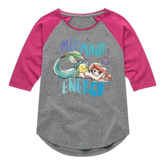 Disney Princess - Ariel Mermaid Energy - Toddler & Youth Girls Raglan Graphic T-Shirt