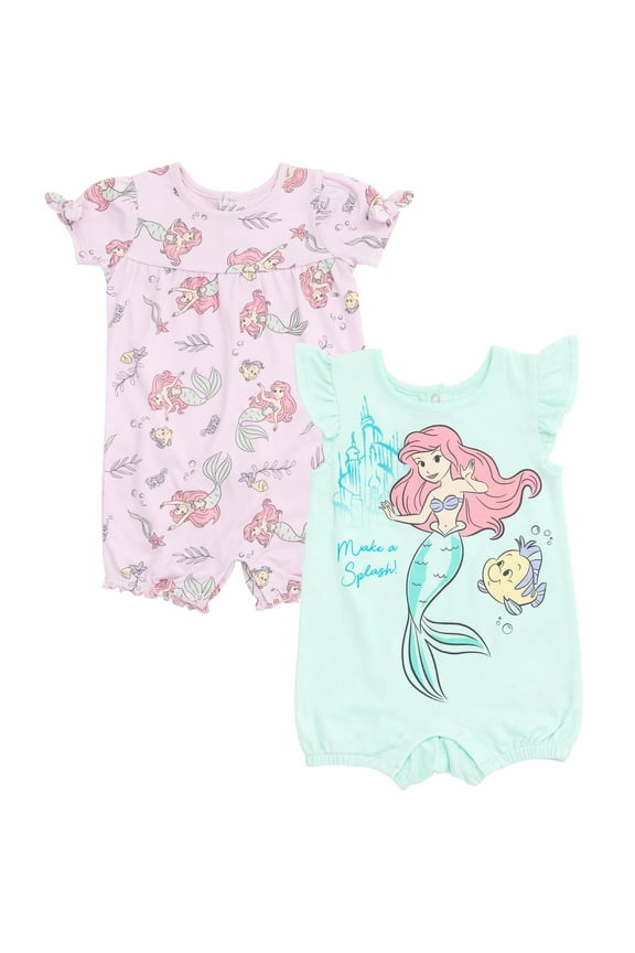Princess Ariel Newborn Baby Girls 2 Pack Rompers Newborn to Infant