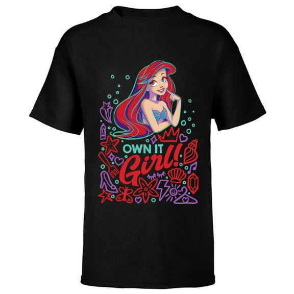 Disney Princess Ariel Own It Girl - Short Sleeve T-Shirt for Kids - Customized-Black