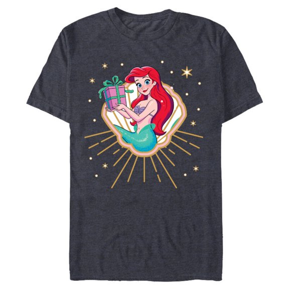 Disney Princess Ariel Seashell Gift Holiday Standard - Short Sleeve Blended T-Shirt for Adults – Customized-Navy Heather