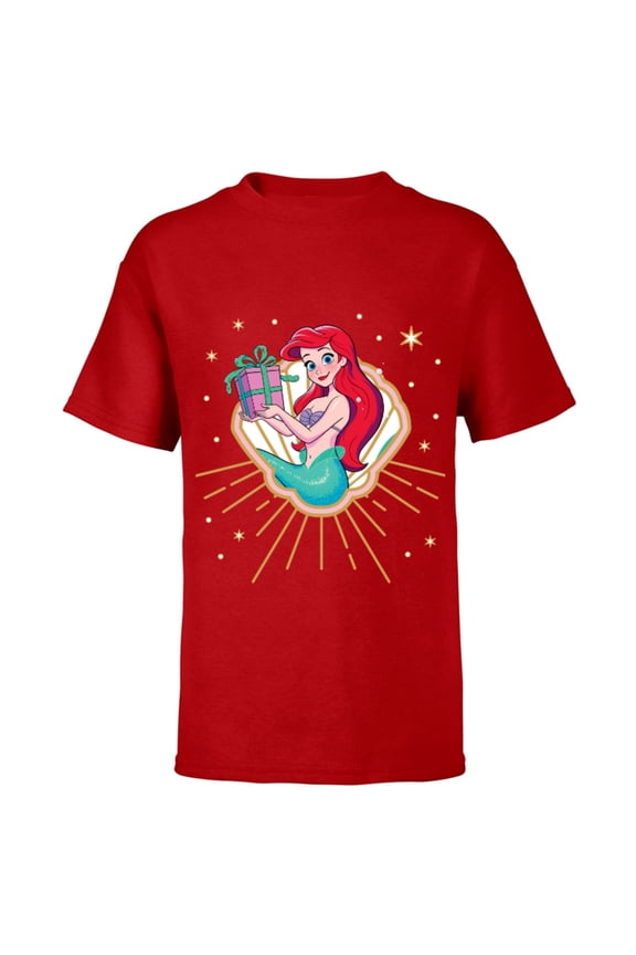 Princess Ariel Seashell Gift Holiday Standard - Short Sleeve T-Shirt for Kids – Customized-Red