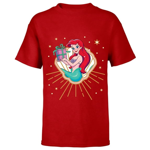 Disney Princess Ariel Seashell Gift Holiday Standard - Short Sleeve T-Shirt for Kids – Customized-Red
