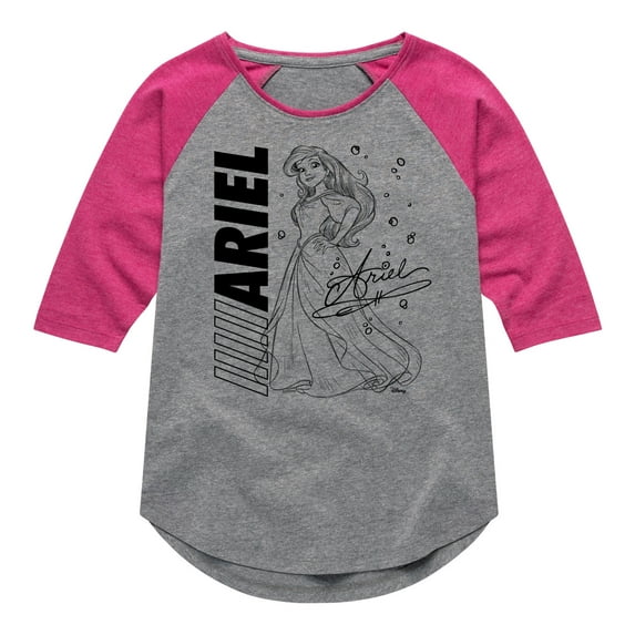 Disney Princess - Ariel Sketch - Toddler & Youth Girls Raglan Graphic T-Shirt