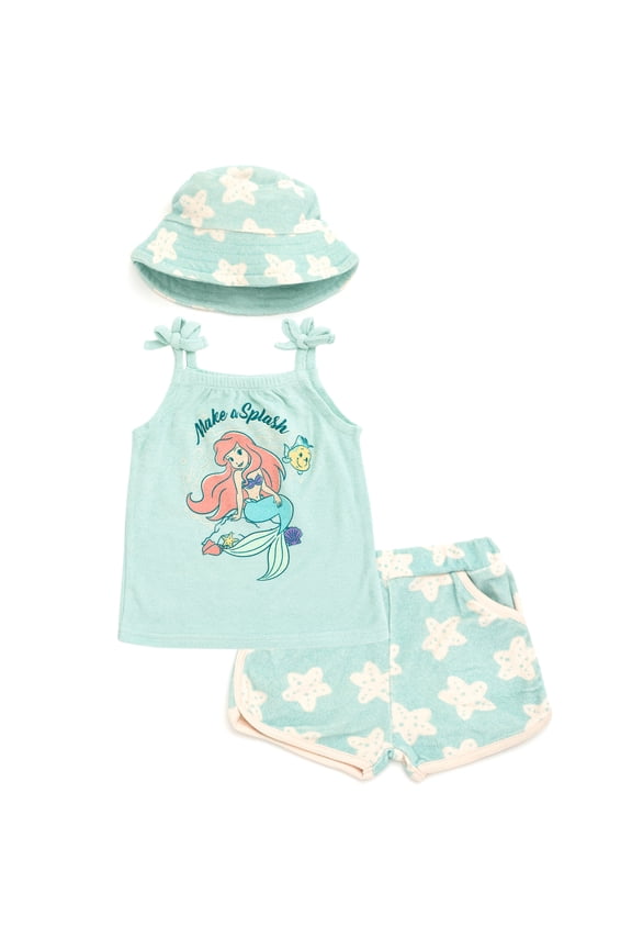 Disney Princess The Little Mermaid Ariel 3-Piece Tank Top Shorts and Hat Set