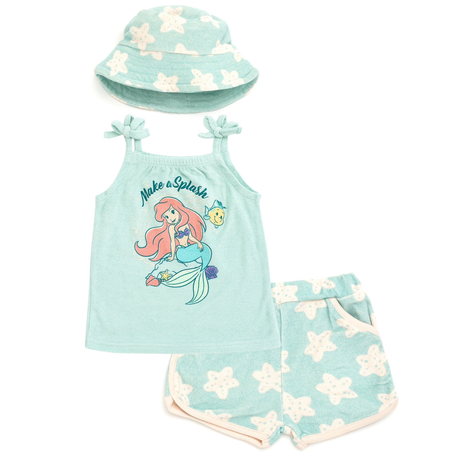 Disney The Little Mermaid Baby Girls' 3-Piece Tank Top and Shorts Set Ariel Flounder Blue