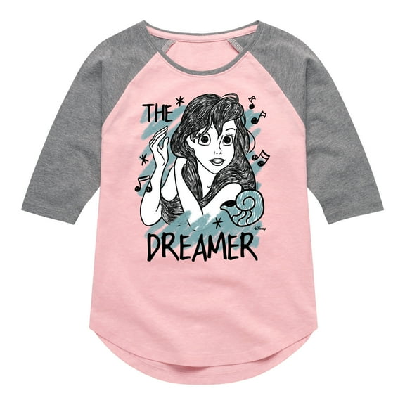 Disney Princess - Ariel The Dreamer - Toddler & Youth Girls Raglan Graphic T-Shirt