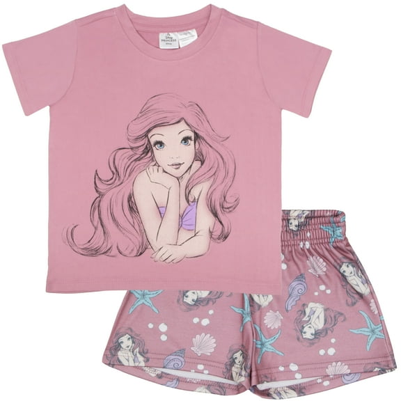 Disney Princess Ariel The Little Mermaid Girls Boxy Graphic T-Shirt and Short Set - Lightweight Summer Outfit for Kids (Sizes 4-6X)
