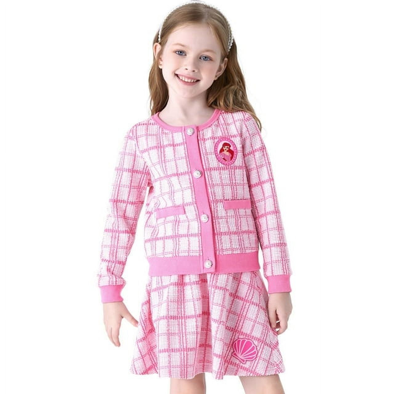 Disney Princess Ariel Girls Skirts Set Preppy Plaid Tweed Jackets and Skirts 2 Pieces Outfit Sizes 2-6
