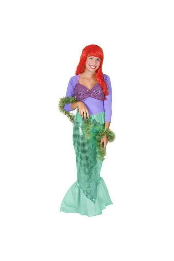 Ariel Wistful Mermaid Costume for Adults with Aqua Fin Bottoms, Adult Size