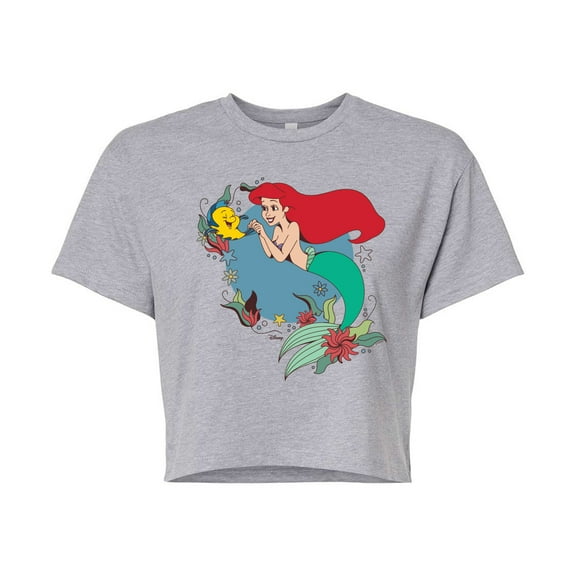 Disney Princess - Ariel With Flowers - Junior's Cropped T-Shirt