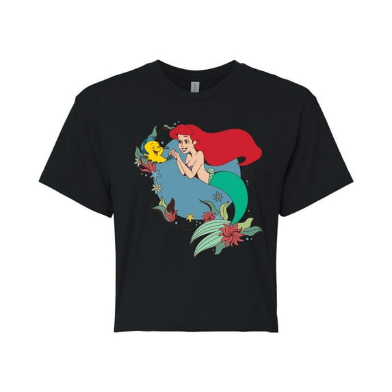 Disney Princess - Ariel With Flowers - Junior's Cropped T-Shirt