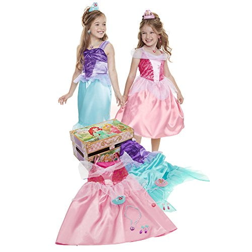 Disney Princess Ariel and Aurora 2 in 1 Dress and Jewelry Trunk for Girls Ages 4 to 6