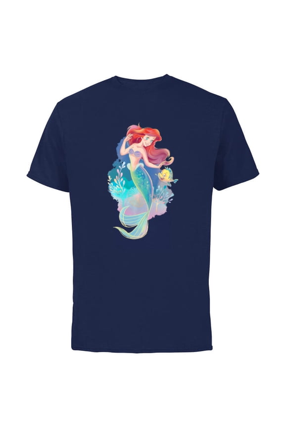 Princess Ariel and Flounder Under the Sea - Short Sleeve Cotton T-Shirt for Adults - Customized-Navy