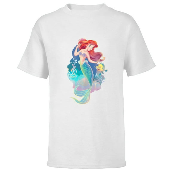 Disney Princess Ariel and Flounder Under the Sea - Short Sleeve T-Shirt for Kids - Customized-White