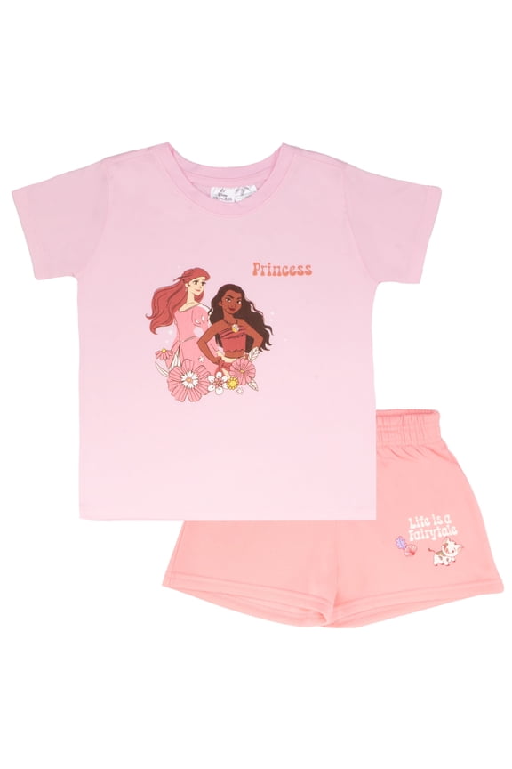 Princess Ariel and Moana Girls Boxy Graphic T-Shirt and Short Set - Life is a Fairytale - Lightweight Summer Outfit for Kids (Sizes 2T-6X)
