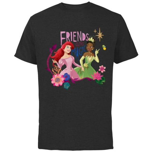 Disney Princess Ariel and Tiana Friends are Magic - Short Sleeve Cotton T-Shirt for Adults - Customized-Black