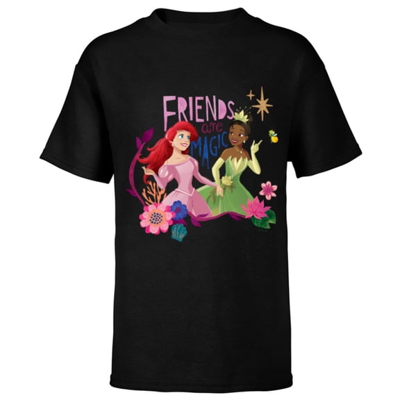 Disney Princess Ariel and Tiana Friends are Magic - Short Sleeve T-Shirt for Kids - Customized-Black