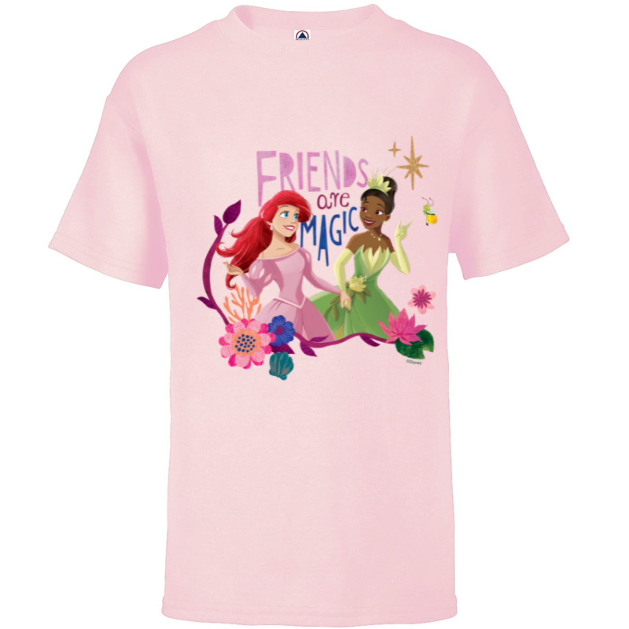 Disney Princess Ariel and Tiana Kids for Customized-White Short are Friends Magic - - Sleeve T-Shirt