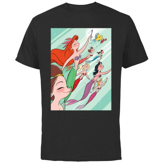Disney Princess Ariel and her Sisters - Short Sleeve Cotton T-Shirt for Adults - Customized-Black